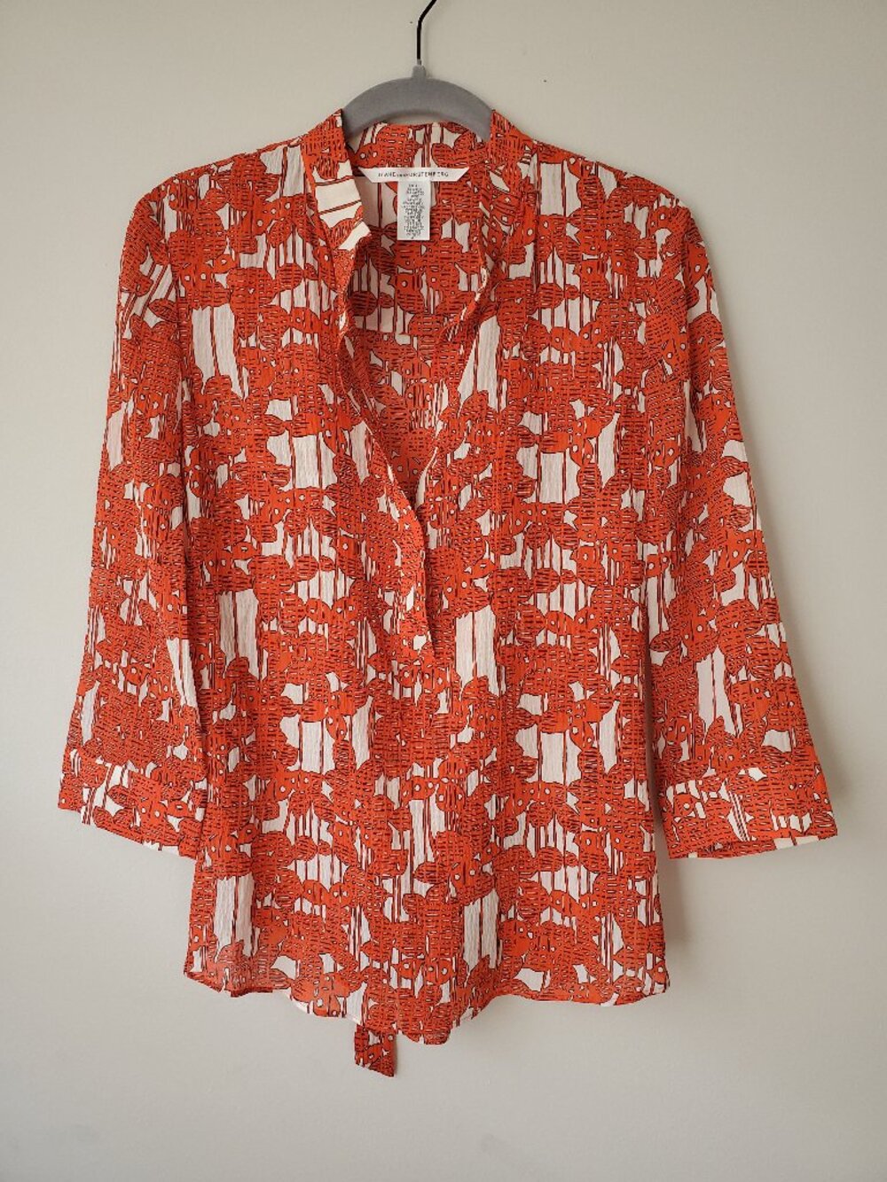 NEW Diane von Furstenberg Silk Abstract Print Top with Adjustable Waist Tie 4